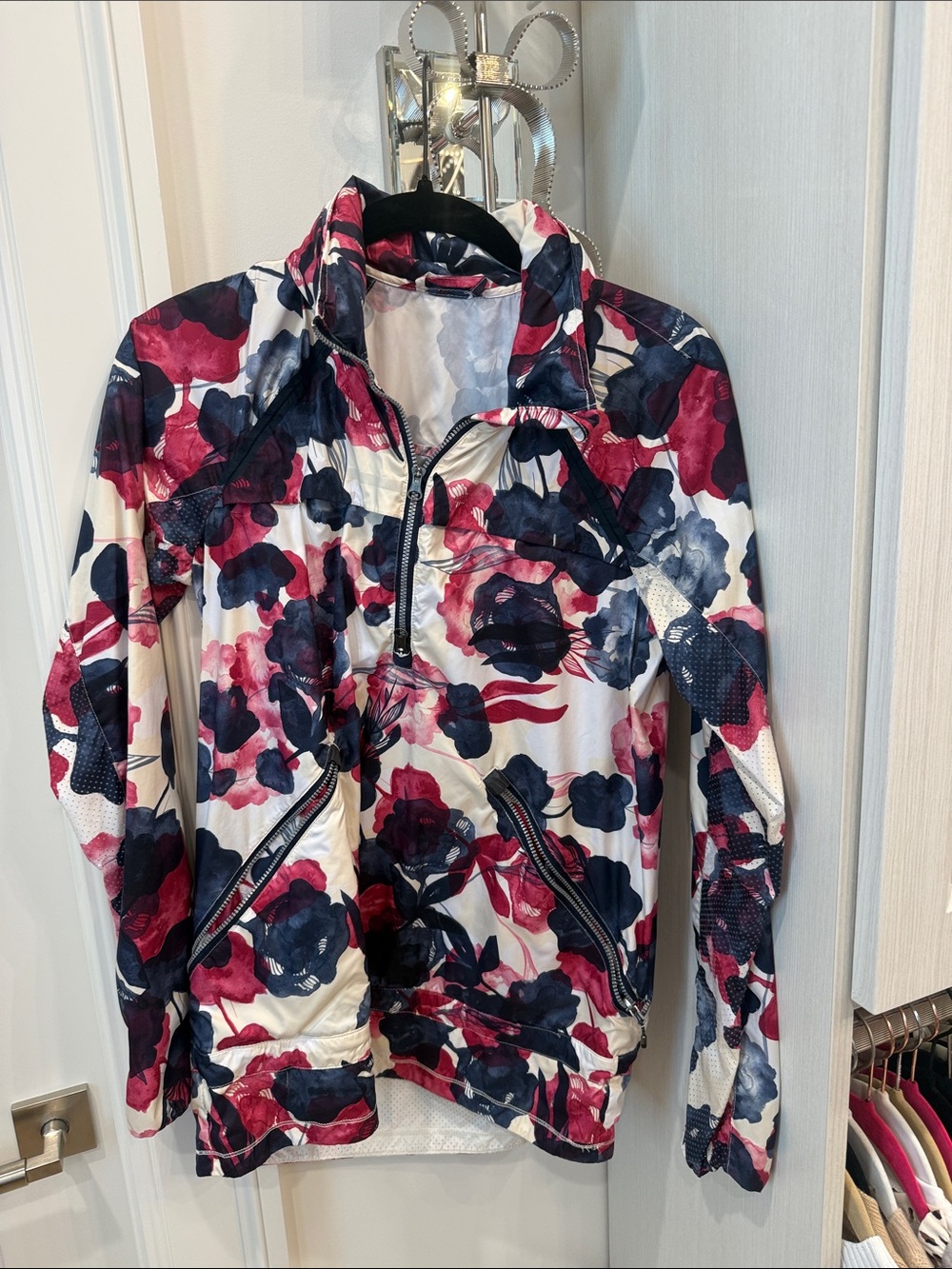 lululemon athletica Floral Half-Zip Jacket in White, Pink & Navy